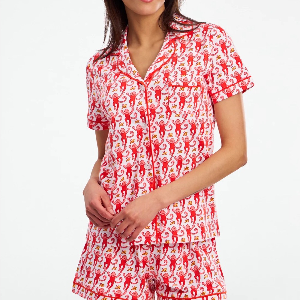 NWT - Roller Rabbit Monkey Polo Pajamas Set Cherry